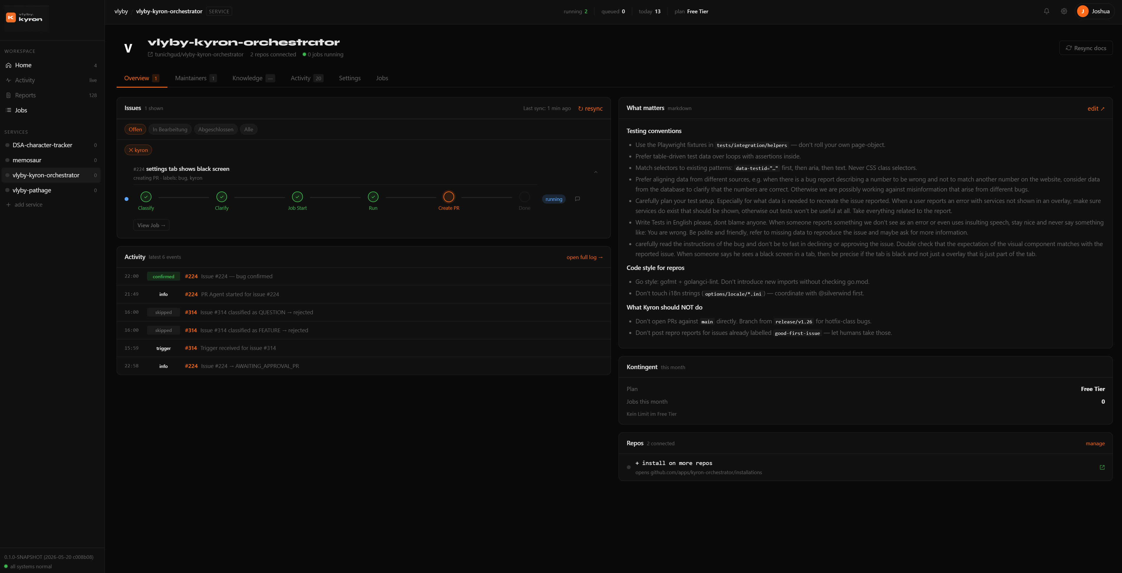 Kyron Orchestrator — Dashboard-Übersicht