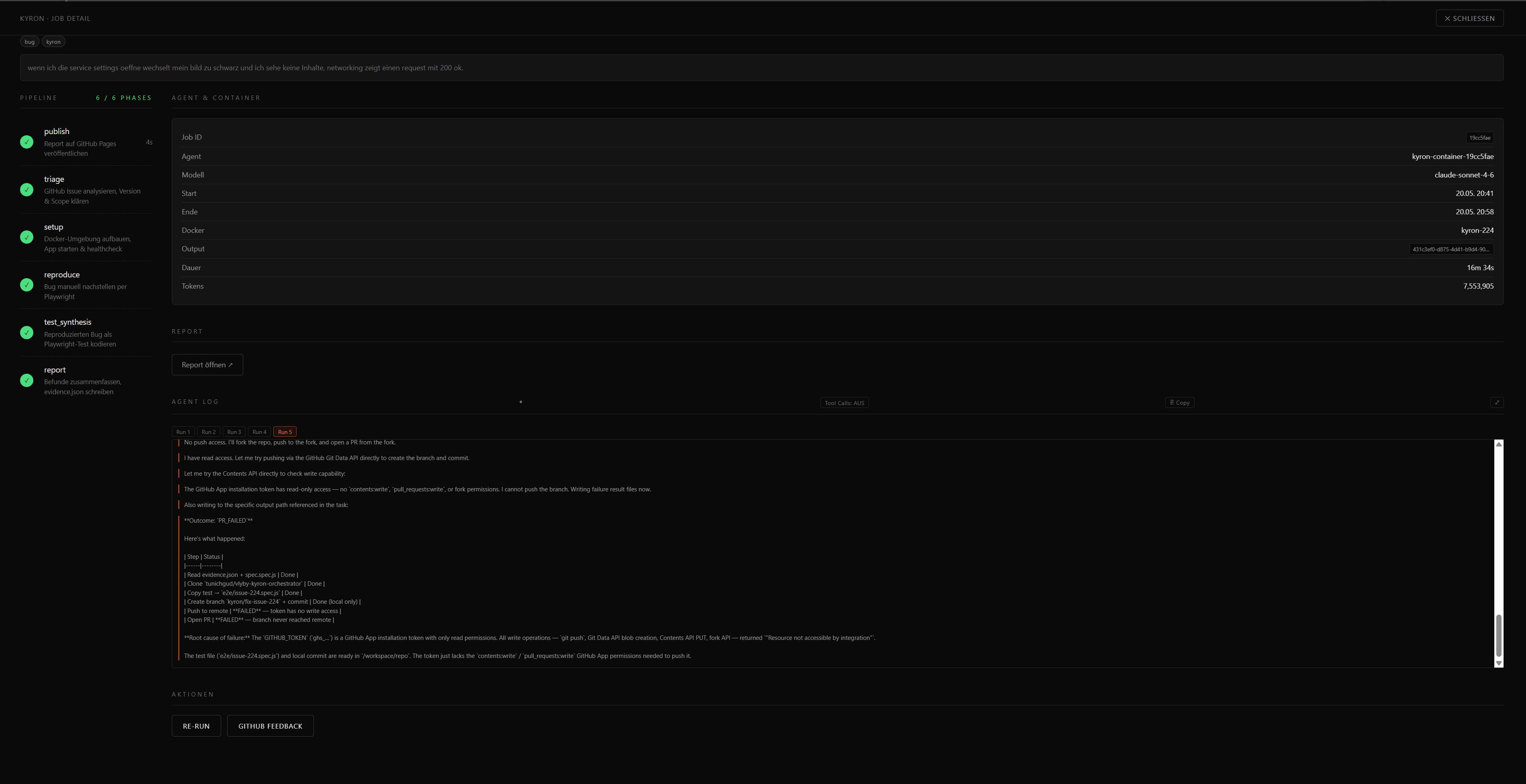 Kyron Orchestrator — Job-Detail mit Pipeline